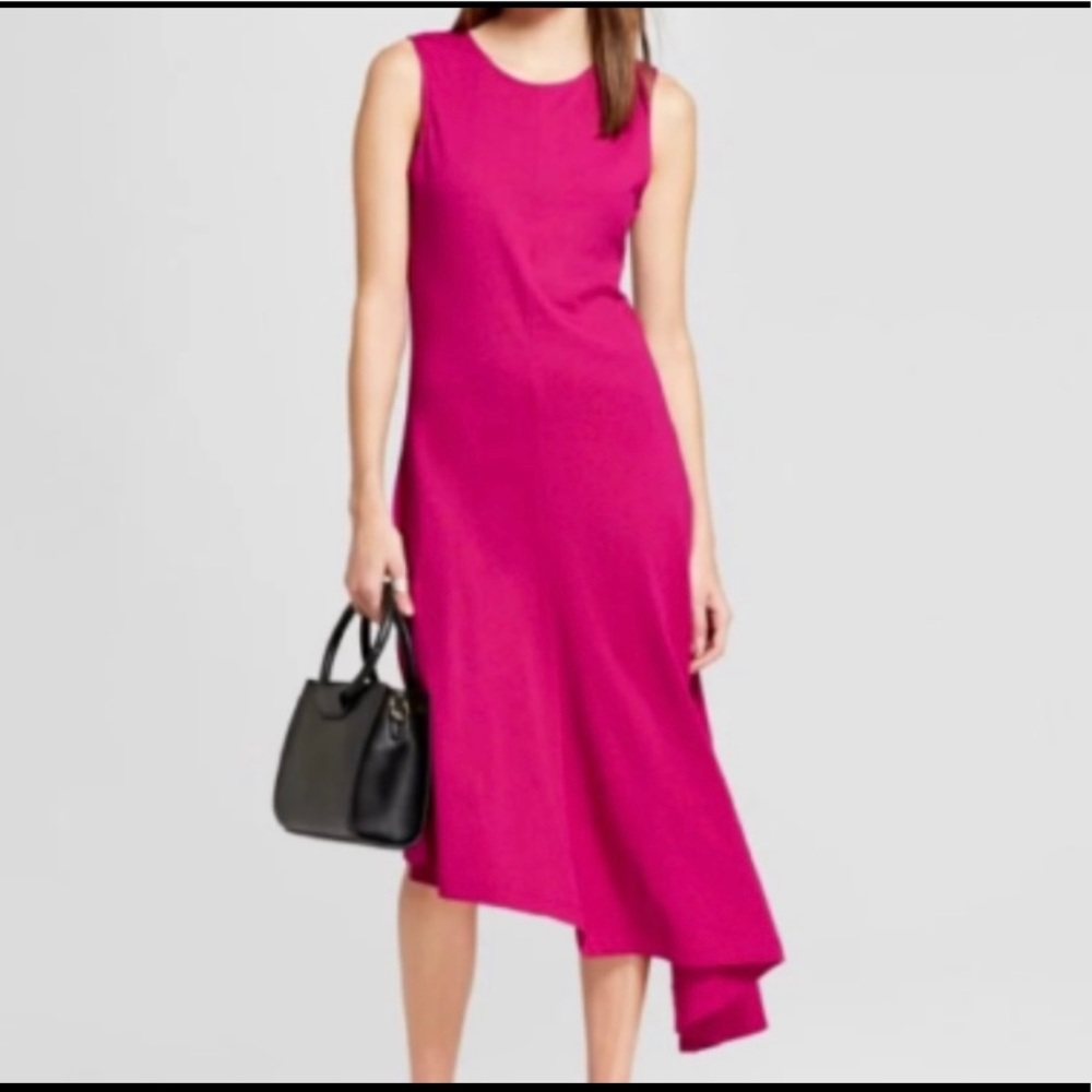 Mossimo magenta pink midi cotton/modal tank dress with asymmetrical hem size XS